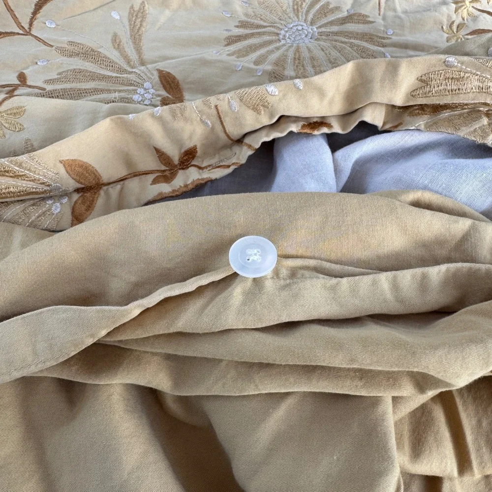 Vintage Duvet Cover Queen Ocre Beige Boho Yellow Floral Embroidered Vintage 2004